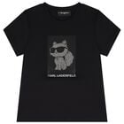 تيشيرت بنات بالشعار باللون الأسود, 1, hi-res