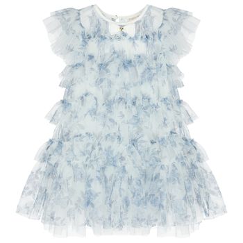 Girls Blue Floral Tulle Dress