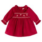 Baby Girls Red Embroidered Dress, 1, hi-res
