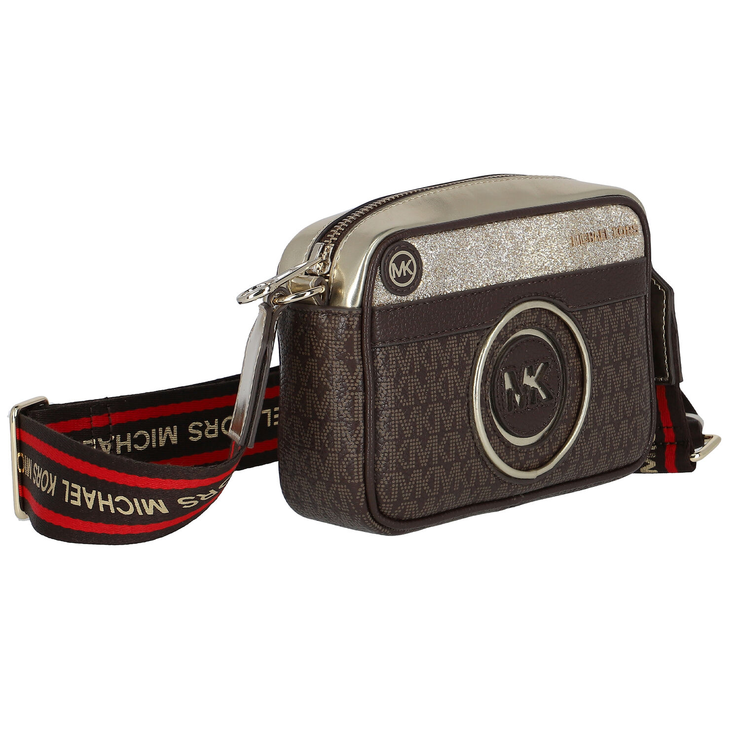 حقيبة كتف بالشعار باللون البني والذهبي للبنات, 1, hi-res