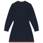 Girls Navy Blue Logo Knitted Dress, 1, hi-res