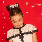 Girls Silver Diamante Bow Hairclip  , 1, hi-res