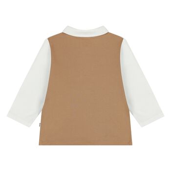 Younger Boys White & Beige Logo Polo Shirt
