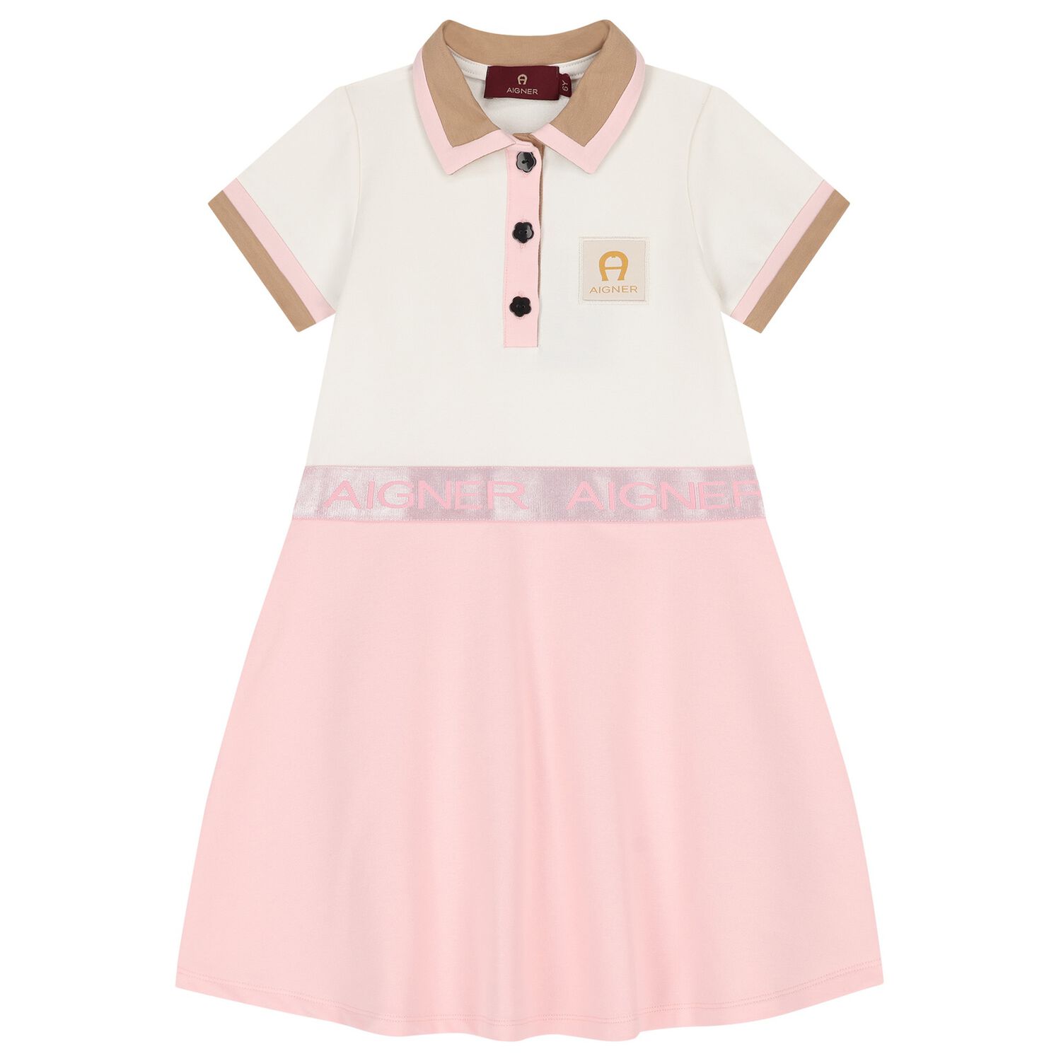 Girls Ivory & Pink Logo Polo Dress, 2, hi-res