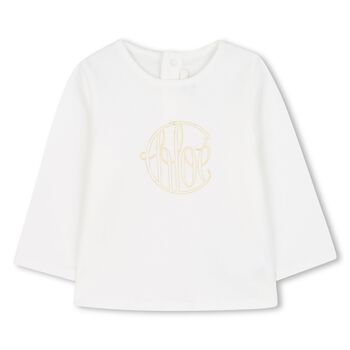 Younger Girls Ivory Logo Long Sleeve Top