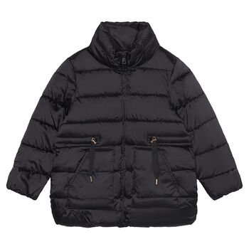 Girls Black Satin Puffer Jacket