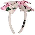 Girls Pink & Beige Bow Floral Headband, 1, hi-res