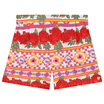 Girls Red & White Floral Shorts