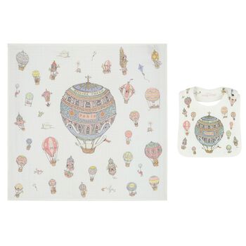 White Hot Air Balloons Baby Carré Swaddle & Bib Gift Set