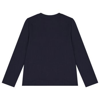 Boys Navy Blue Logo Long Sleeve Top