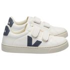 White & Blue Logo Leather Trainers , 1, hi-res
