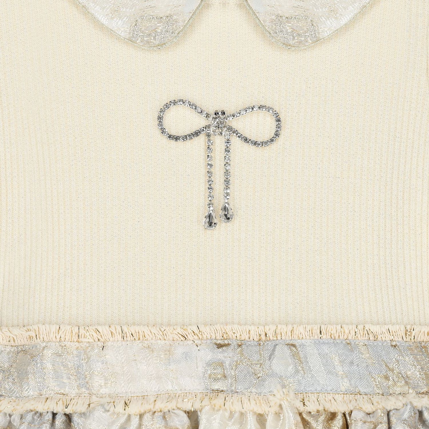 Girls Ivory & Gold Bow Dress, 1, hi-res image number null