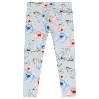 Girls Blue Floral & Butterfly Leggings 