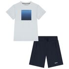 Boys Blue Logo Shorts Set, 1, hi-res
