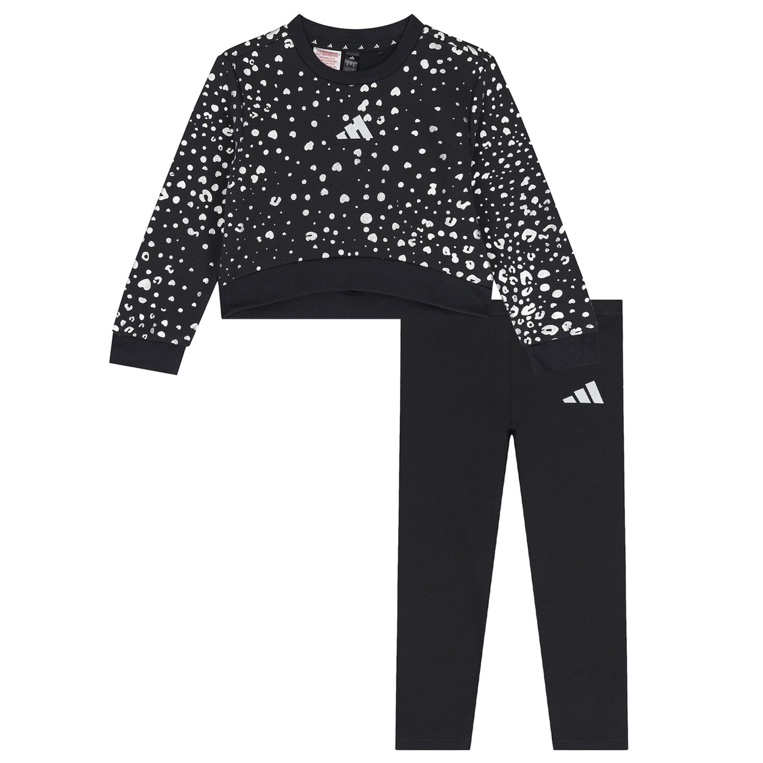 Girls Black Logo Heart Leggings Set, 1, hi-res