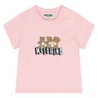 Younger Girls Pink Teddy Bear Logo T-Shirt, 2, hi-res