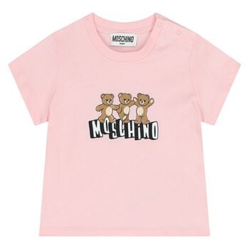 Younger Girls Pink Teddy Bear Logo T-Shirt