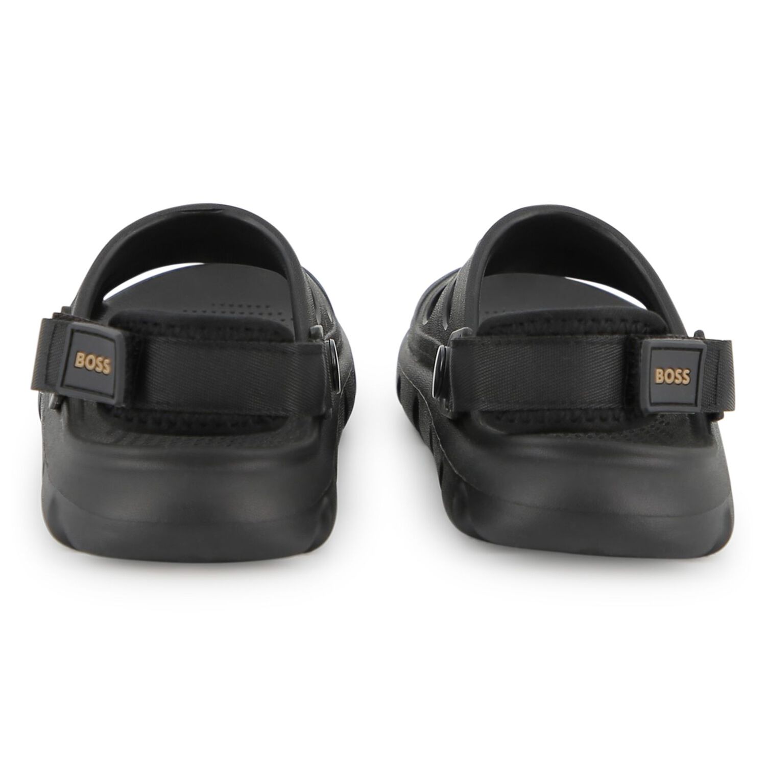 Boys Black Logo Sandals, 1, hi-res