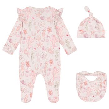 Baby Girls Pink Coral Shells Babygrow Gift Set 