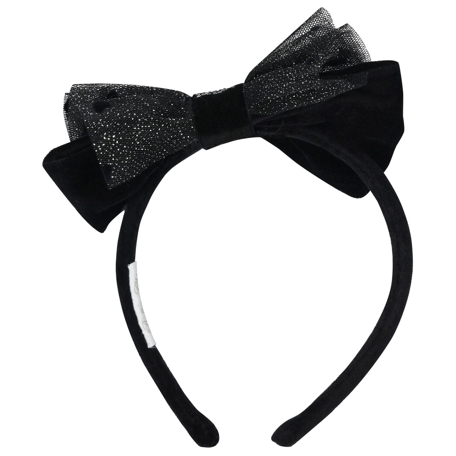Girls Black Velvet Bow Headband, 1, hi-res