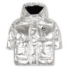 Younger Girls Silver Ikonik Choupette Hooded Puffer Jacket , 1, hi-res
