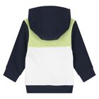 Younger Boys White & Navy Blue Logo Hooded Zip Up Top, 1, hi-res