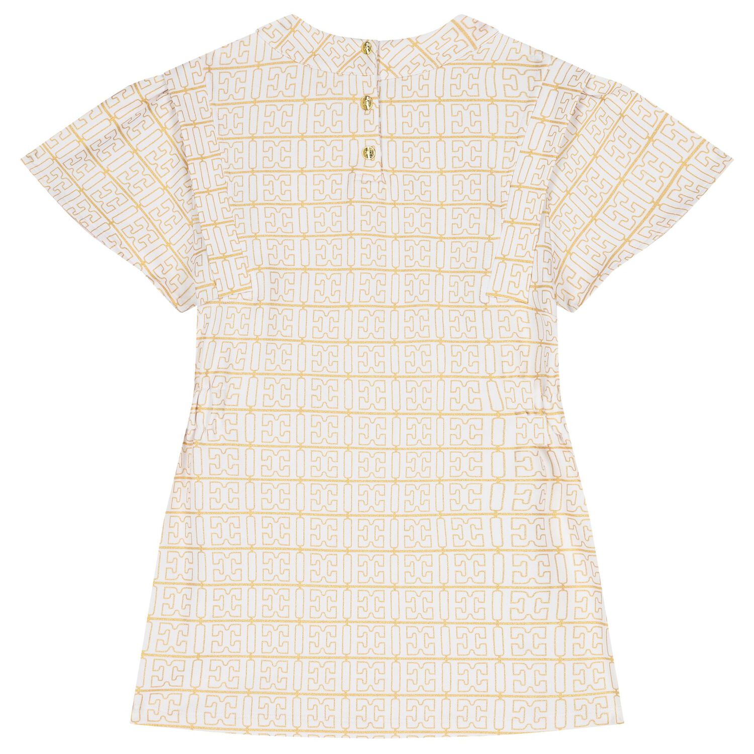 Girls Ivory & Gold Logo Dress, 1, hi-res