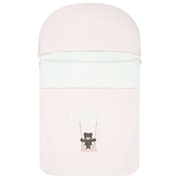 Baby Girls White & Pink Teddy Bear Logo Nest