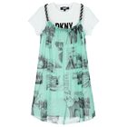 Girls Green & White Logo Dress, 1, hi-res