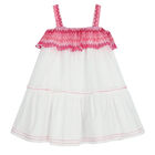 Girls White & Pink Zigzag Poplin Dress, 1, hi-res