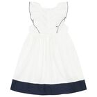 Girls White & Navy Blue Ruffled Dress, 1, hi-res