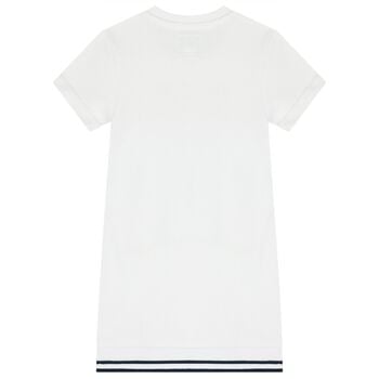 Girls White Teddy Bear Logo Dress