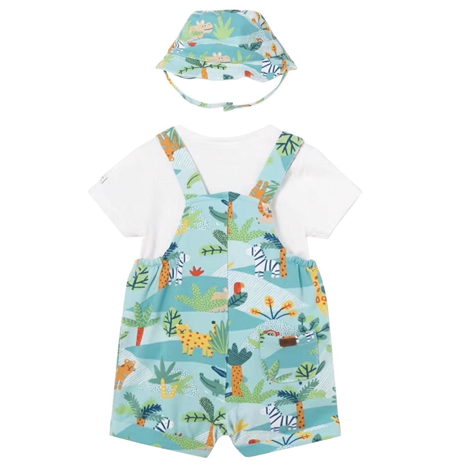 Baby Boys White & Blue Dungaree & Hat Set, 2, hi-res