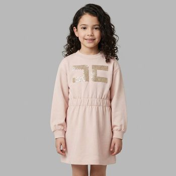Girls Pink Logo Long Sleeve Dress