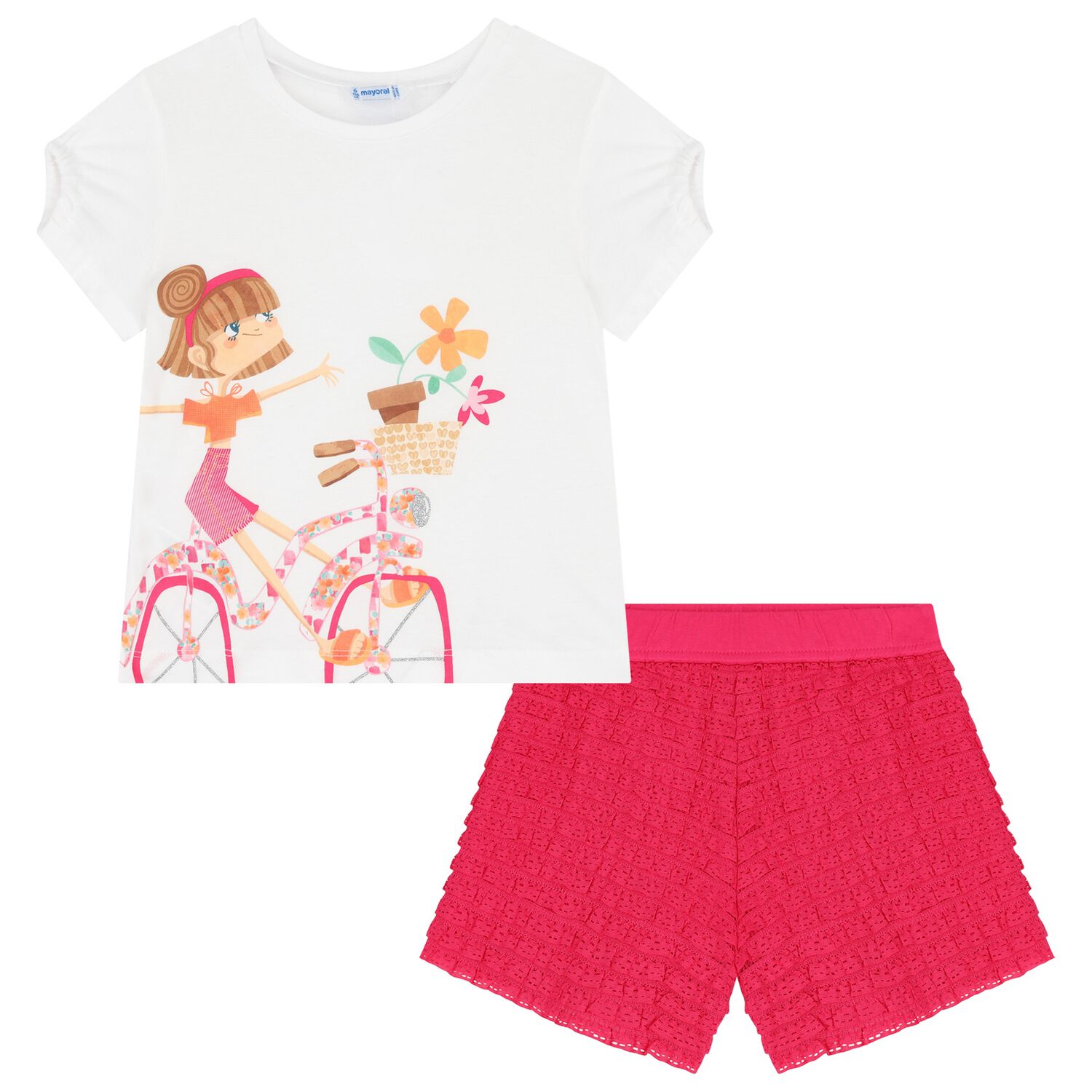 Girls White & Pink Shorts Set, 2, hi-res image number null