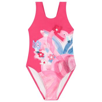 Girls Pink Flamingos Swimsuit
