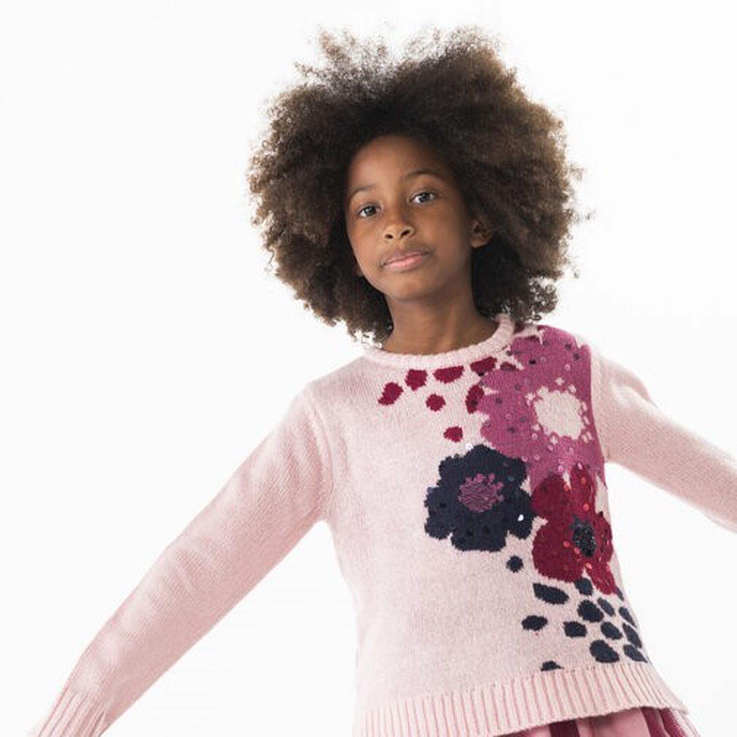 فستان بنات تل محبوك باللون الوردي, , hi-res image number null