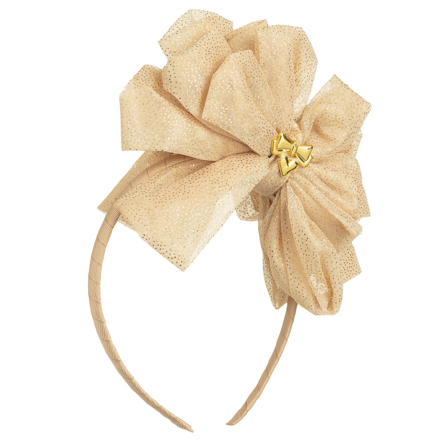 Girls Gold Bow Headband, 2, hi-res