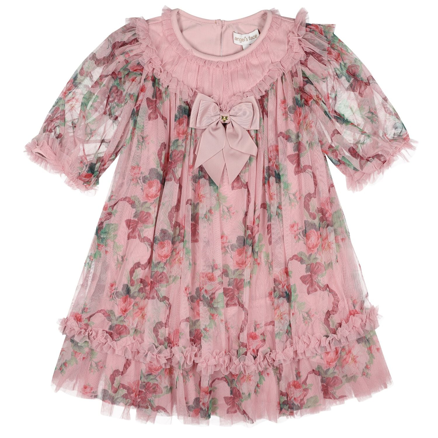 Girls Pink Floral Ruffled Tulle Isabella Dress, 2, hi-res