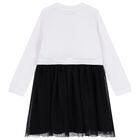 فستان تول بشعار أبيض وأسود للبنات, 1, hi-res