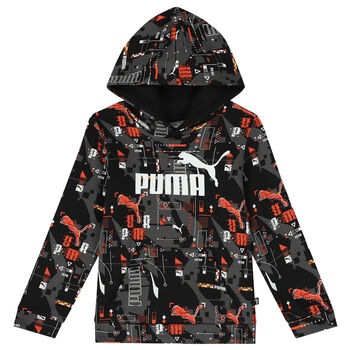 Boys Black Logo Hooded Top