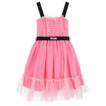 Girls Pink Logo Tulle Dress