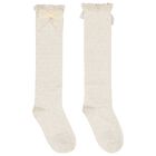 Girls Beige Bow Knitted Socks, 1, hi-res