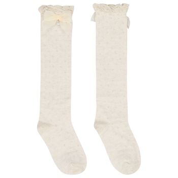 Girls Beige Bow Knitted Socks