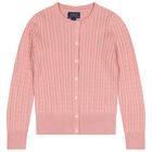 Girls Pink Logo Cable Knit Cardigan , 1, hi-res