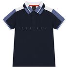 Boys Navy Blue & White Logo Polo Shirt, 1, hi-res