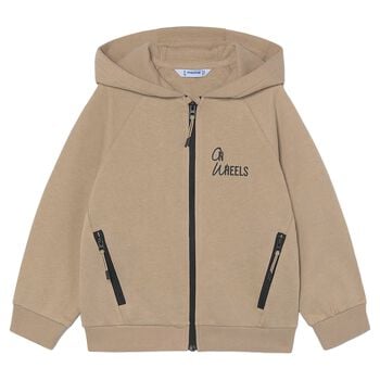 Boys Beige Hooded Zip Up Top