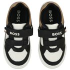 Boys Black, White & Beige Logo Trainers, 1, hi-res