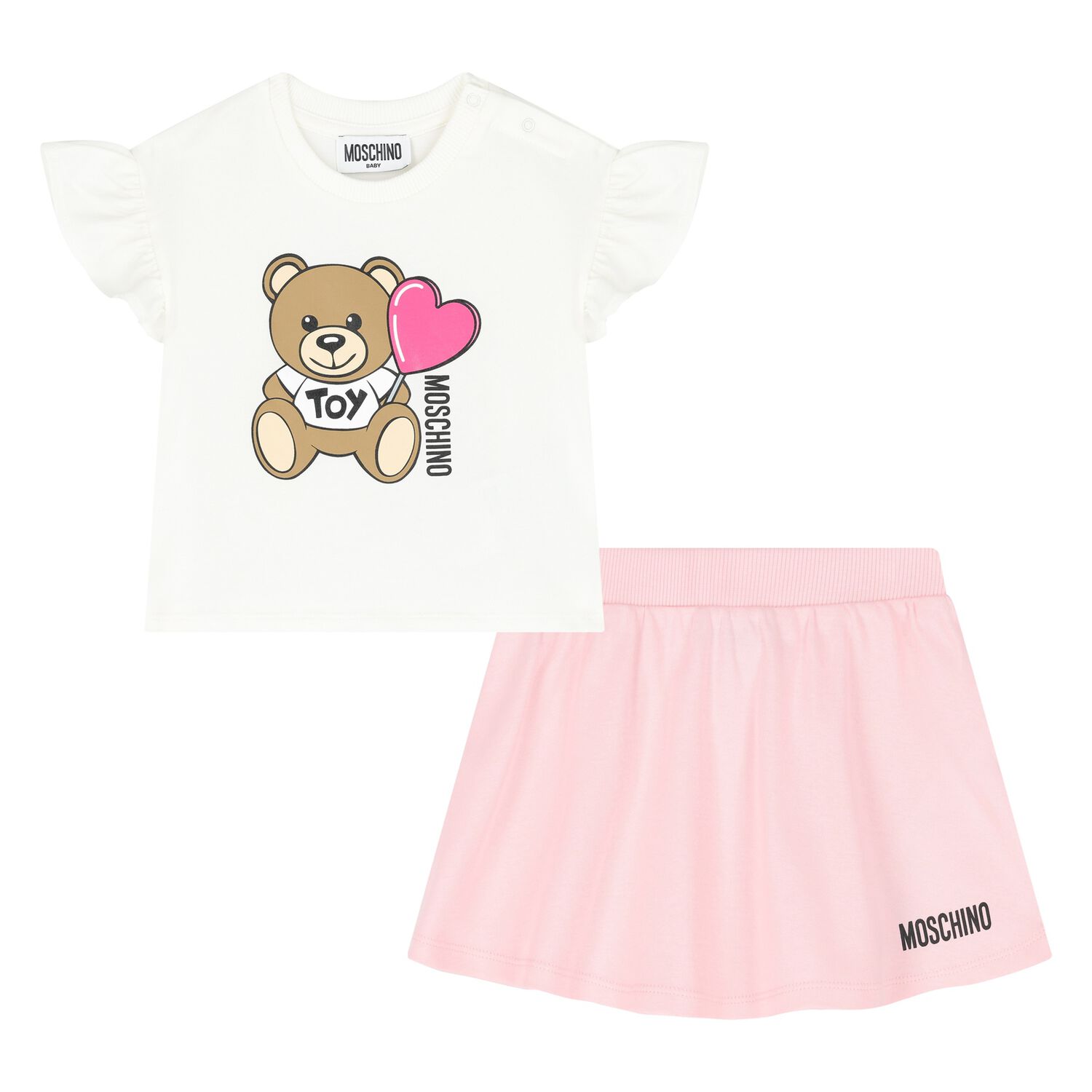 Younger Girls Ivory & Pink Teddy Bear Skirt Set, 1, hi-res