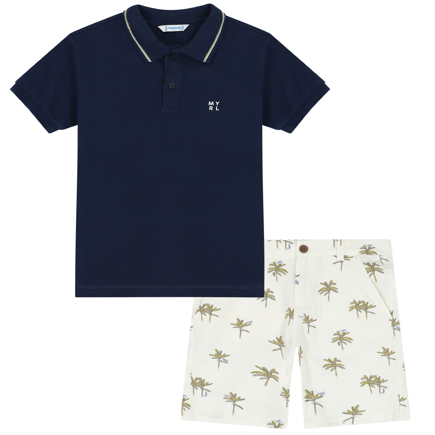 Boys Navy & Ivory Logo Shorts Set, 1, hi-res